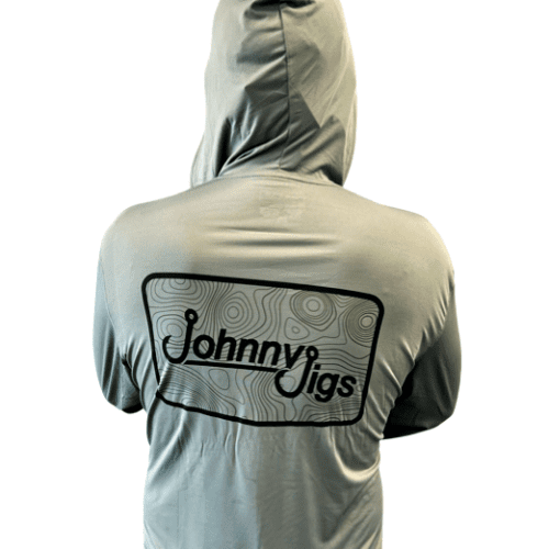 Johnnyjigs Long Sleeve Hooded Fishing Shirt with Topographical Art - Grey / Small - Grey / Medium - Grey / Large - Grey / X Large - Grey / 2 XL - Grey / 3 X Large