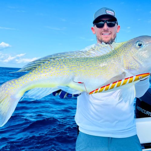 Johnny Steadham Holding Golden Tilefish Caught on slow pitch Jig